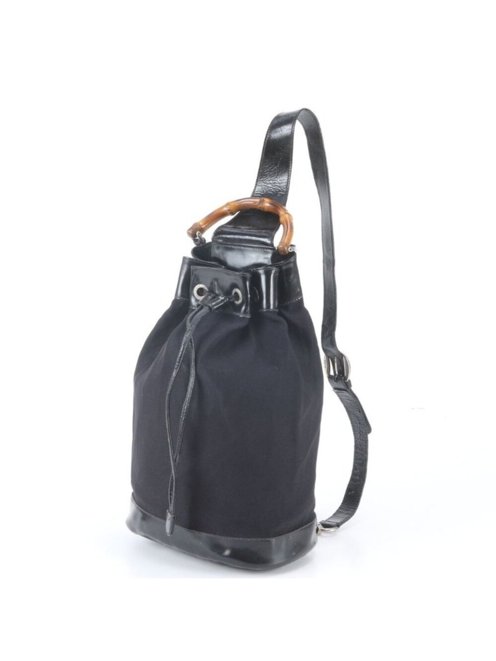 Gucci Bamboo Leather Nylon 2-Way Shoulder Bag Crossbody Drawstring